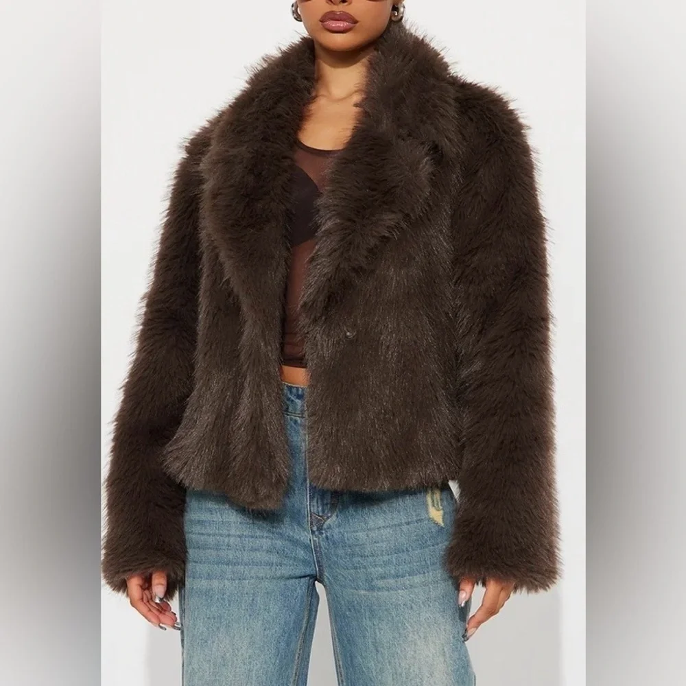 Women's Faux Fur Jacket - Dark Brown